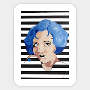 blue comic girl on black and white Sticker